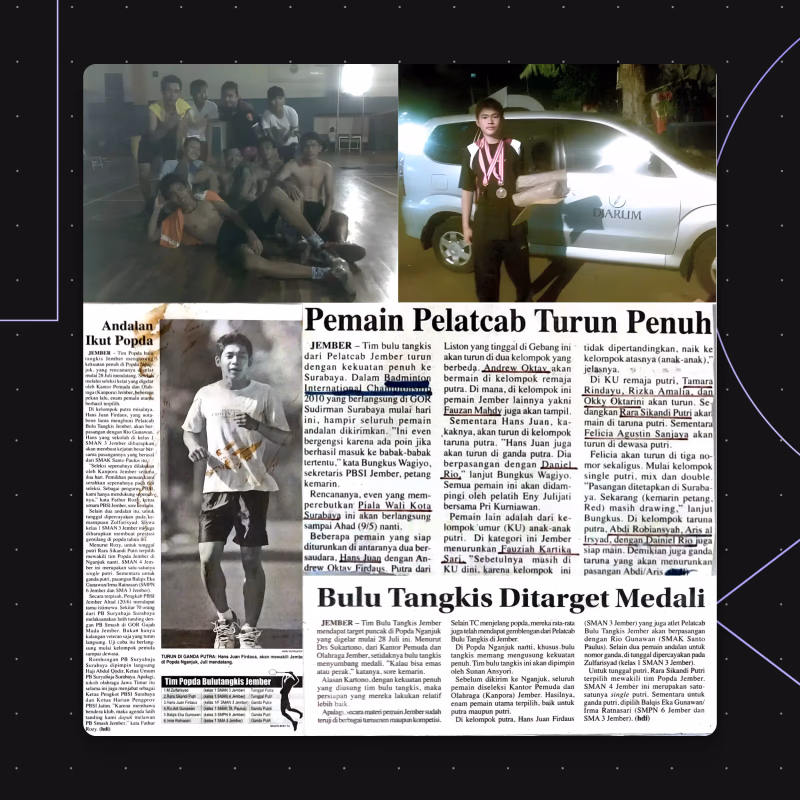 Artikel koran tentang atlet bulu tangkis Jember berprestasi