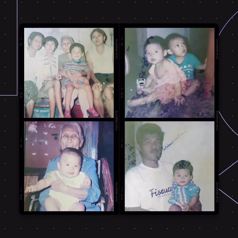 Kolase foto keluarga lama dengan anak kecil