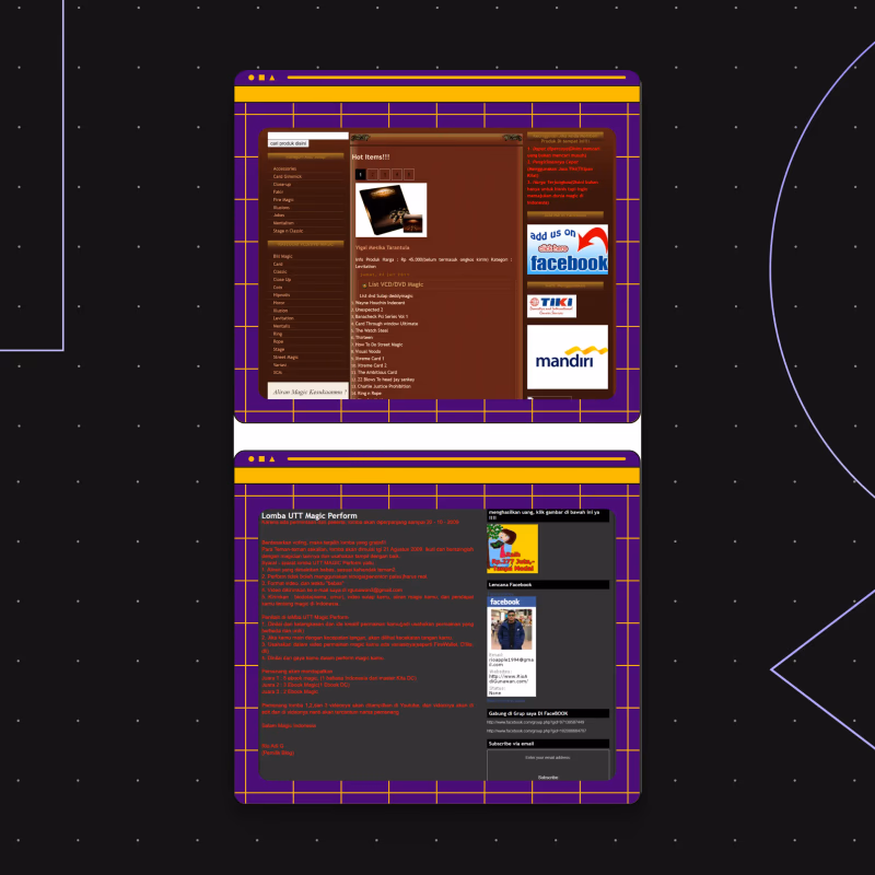 Tampilan situs web penjualan dan lomba sulap Indonesia